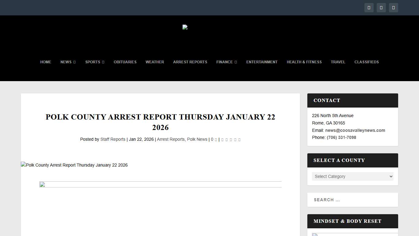 Polk County Arrest Report Thursday January 22 2026 - Coosa Valley News