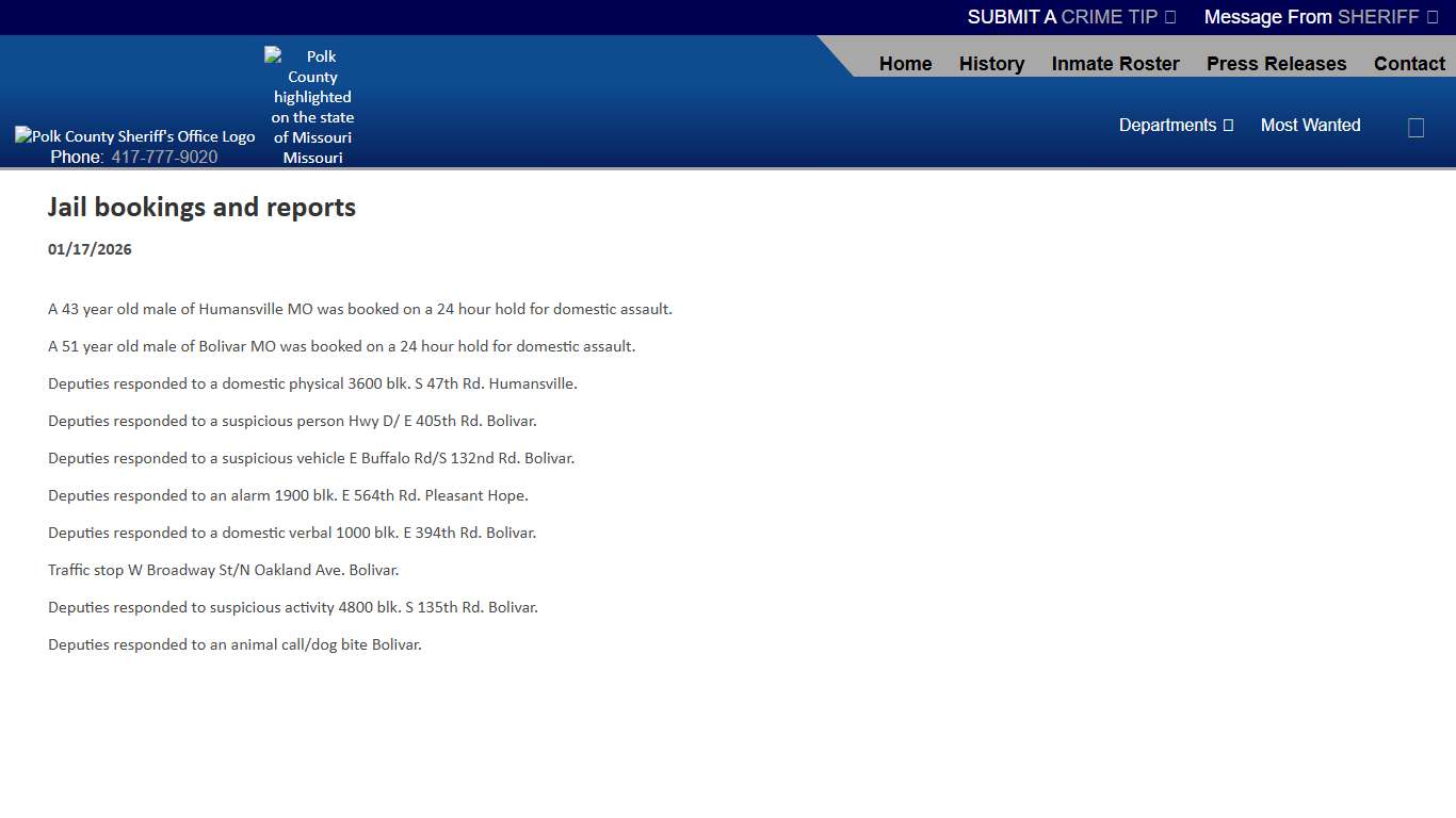 Jail bookings and reports (01/17/2026) - Press Releases - Polk County Sheriff MO